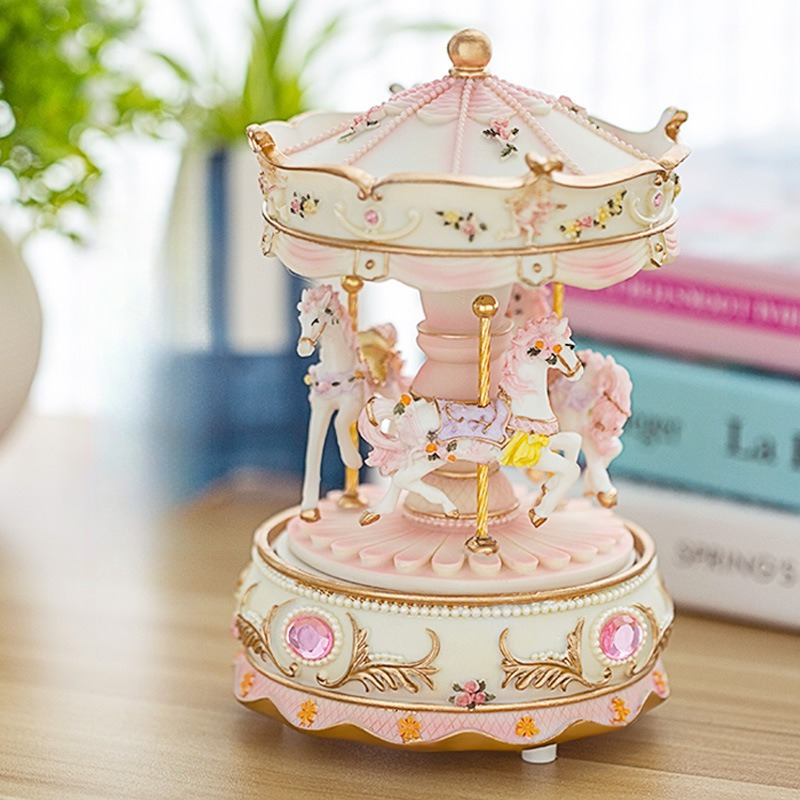 Snow Globe Musical - Handmade Resin Carousel Music Box Birthday