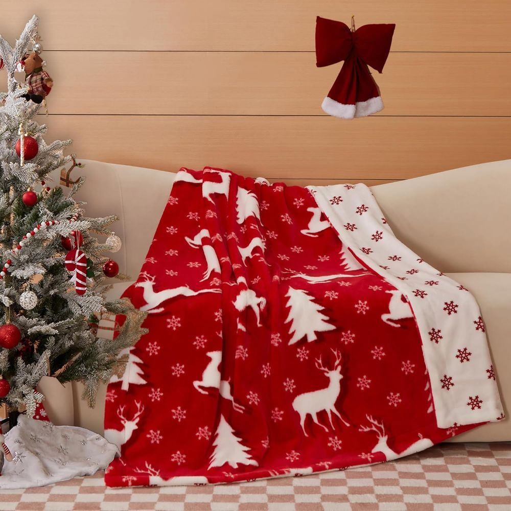 Christmas Faux Rabbit Fur & Fl - Christmas Throw Blanket ulasan dan harga