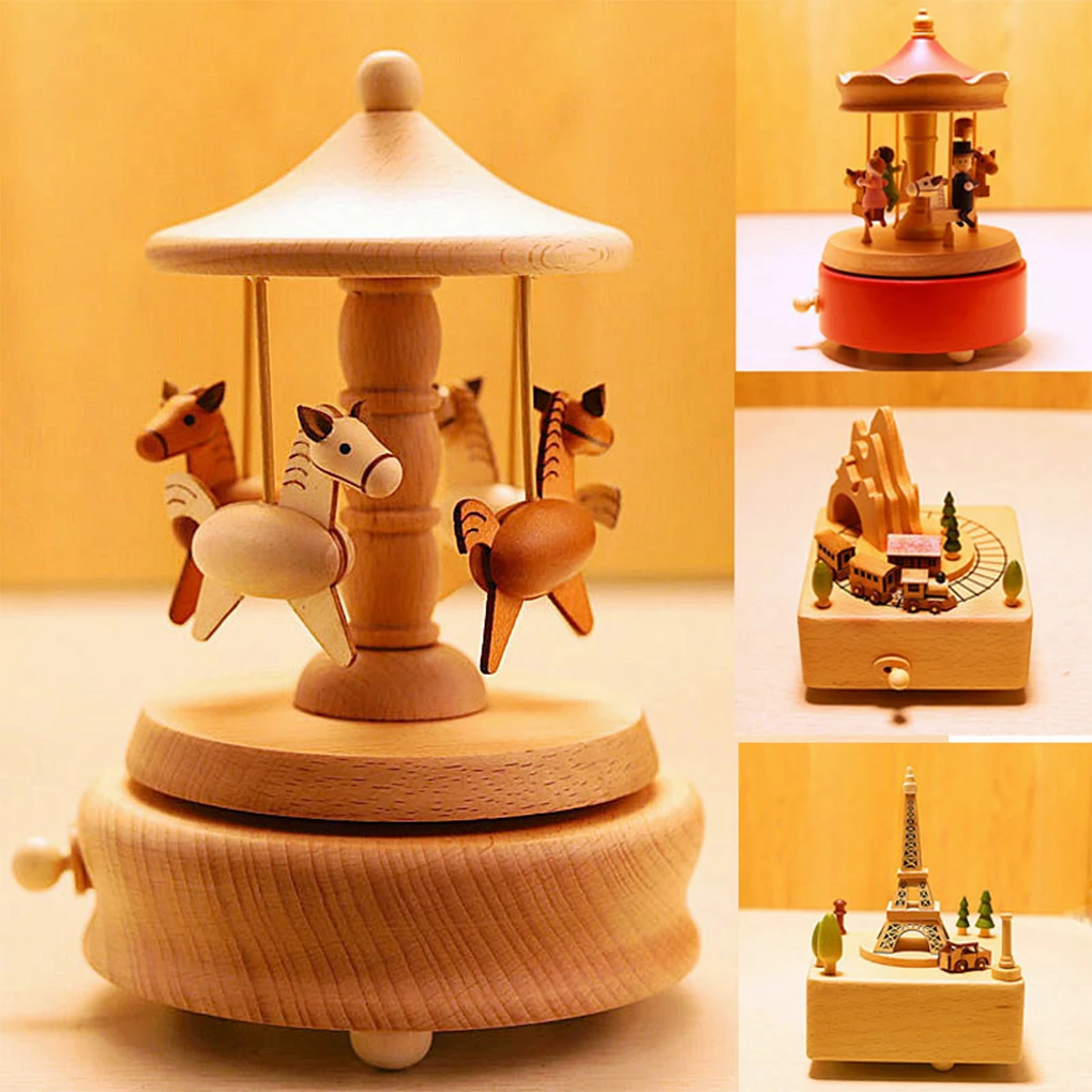 Wooden Carousel Music Box Orna - Snow Globe Musical ulasan dan harga