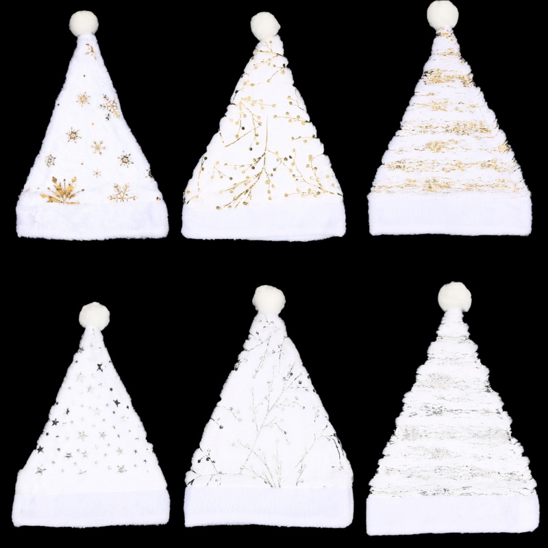 White Plush Christmas Hat Gold - Santa Hat Plush ulasan dan harga