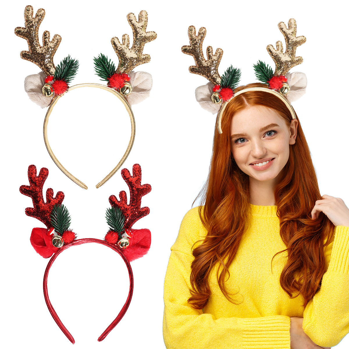 1/2pcs Christmas Glitter Deer  - Reindeer Antlers Headband ulasan dan harga