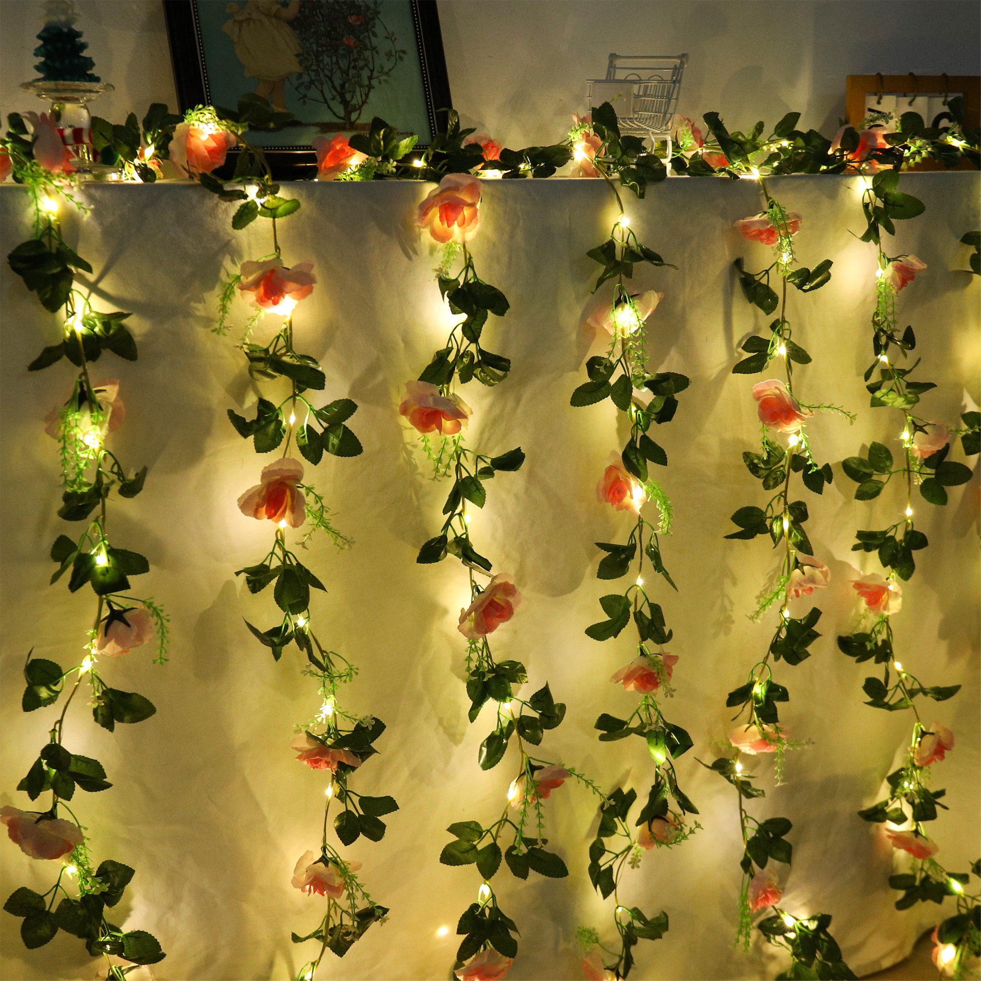 Rose LED Vine Light String Art - Christmas Wreath Fake ulasan dan harga