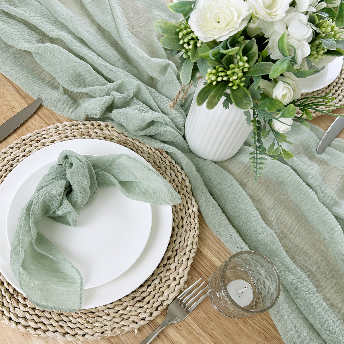 Sage Green Gauze Table Runner  - Christmas Table Runner ulasan dan harga