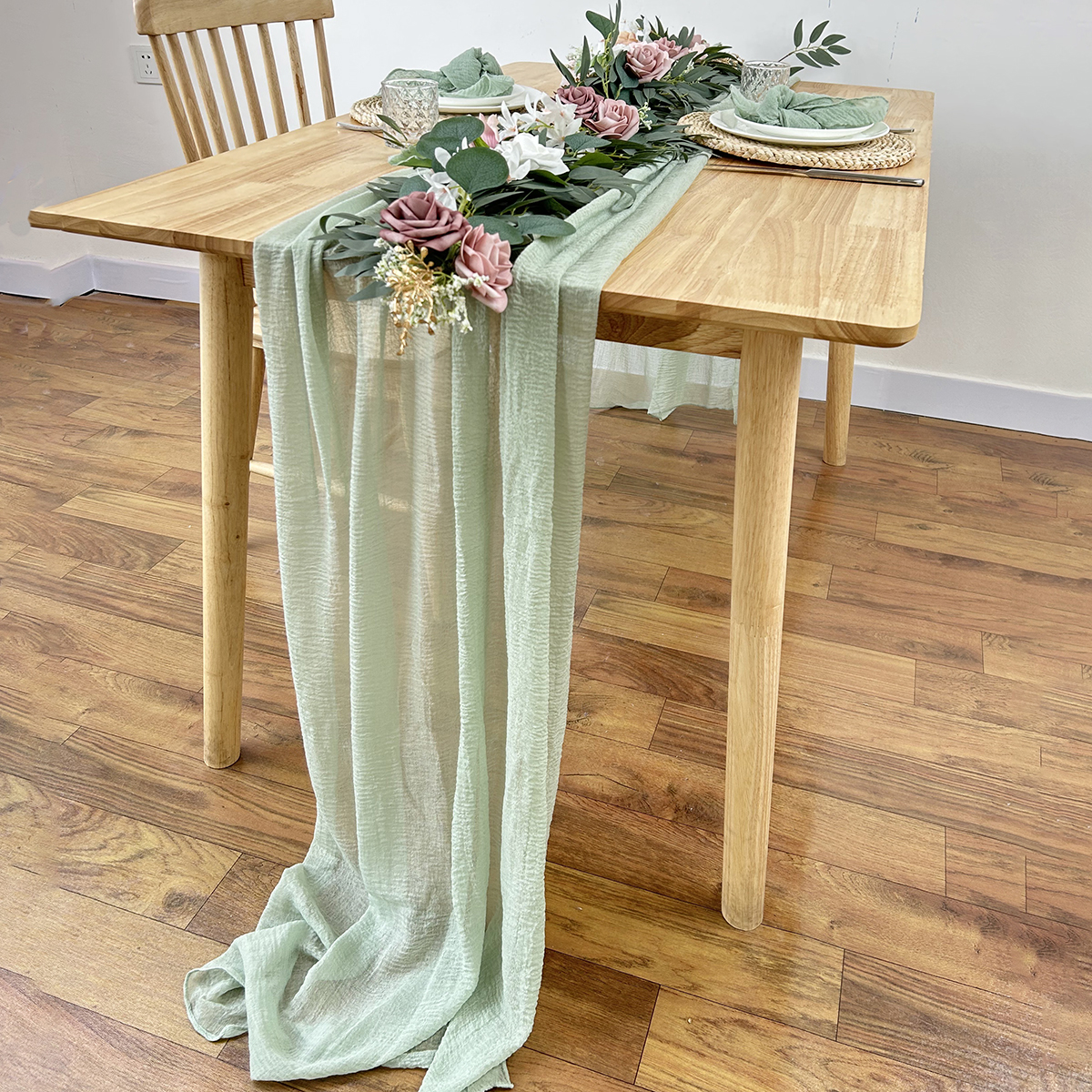 Sage Green Gauze Table Runner  - Christmas Table Runner ulasan dan harga