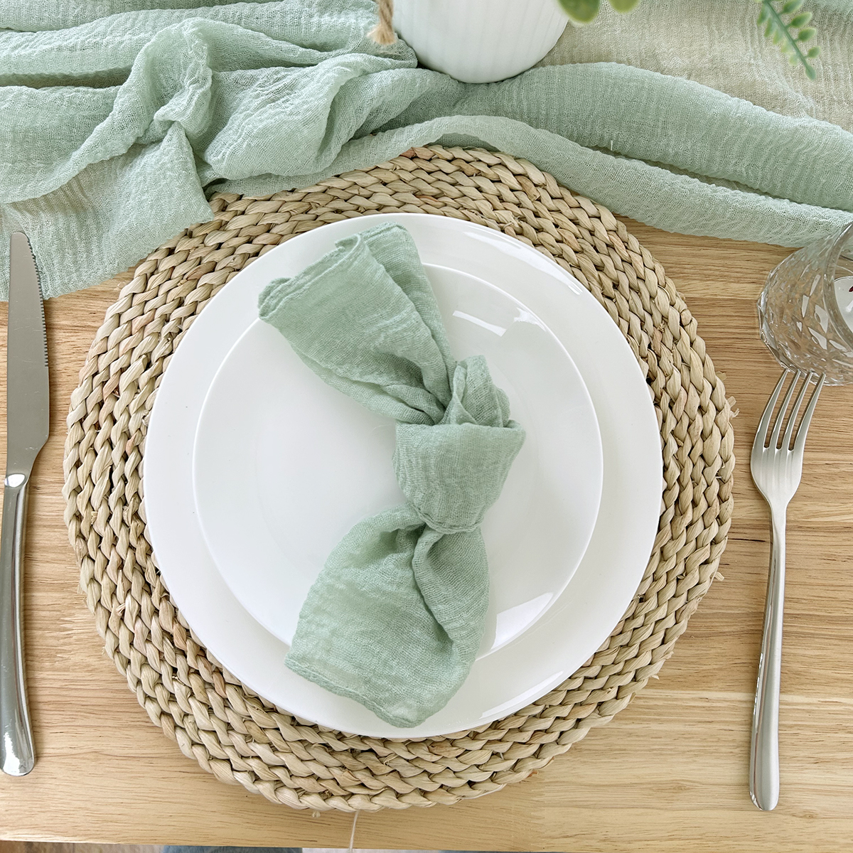 Sage Green Gauze Table Runner  - Christmas Table Runner ulasan dan harga