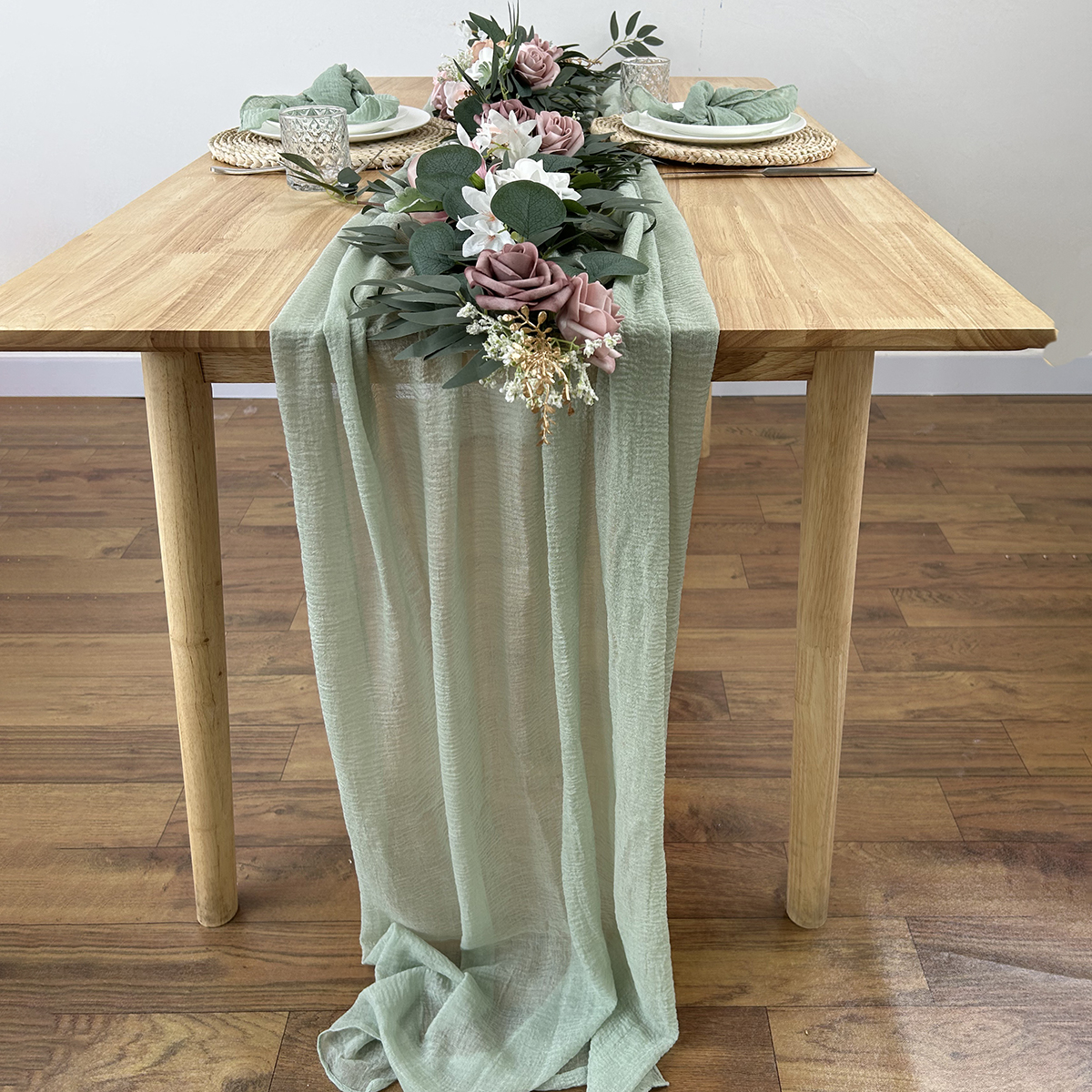 Sage Green Gauze Table Runner  - Christmas Table Runner ulasan dan harga