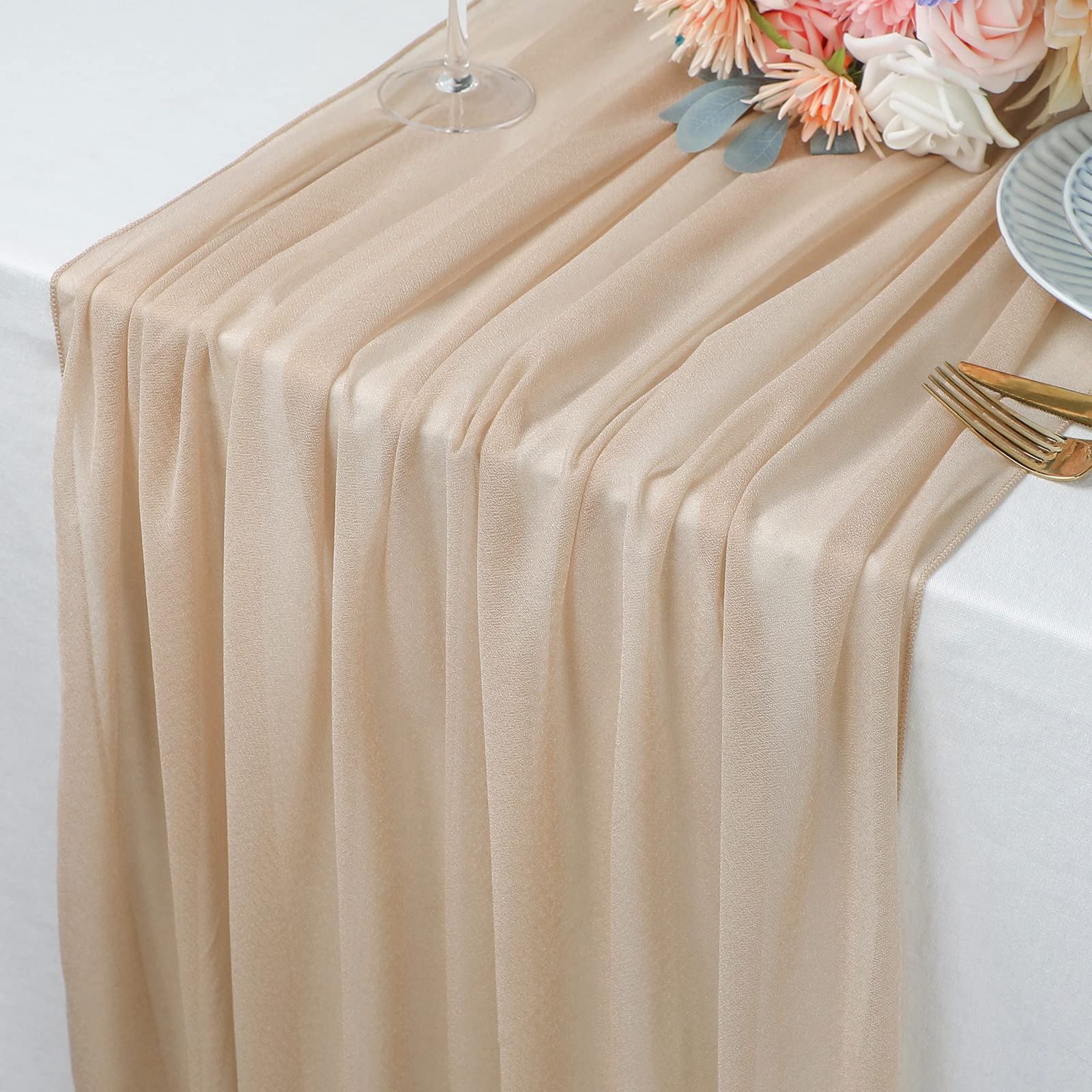 Beige Table Runner Chiffon Tab - Christmas Table Runner ulasan dan harga