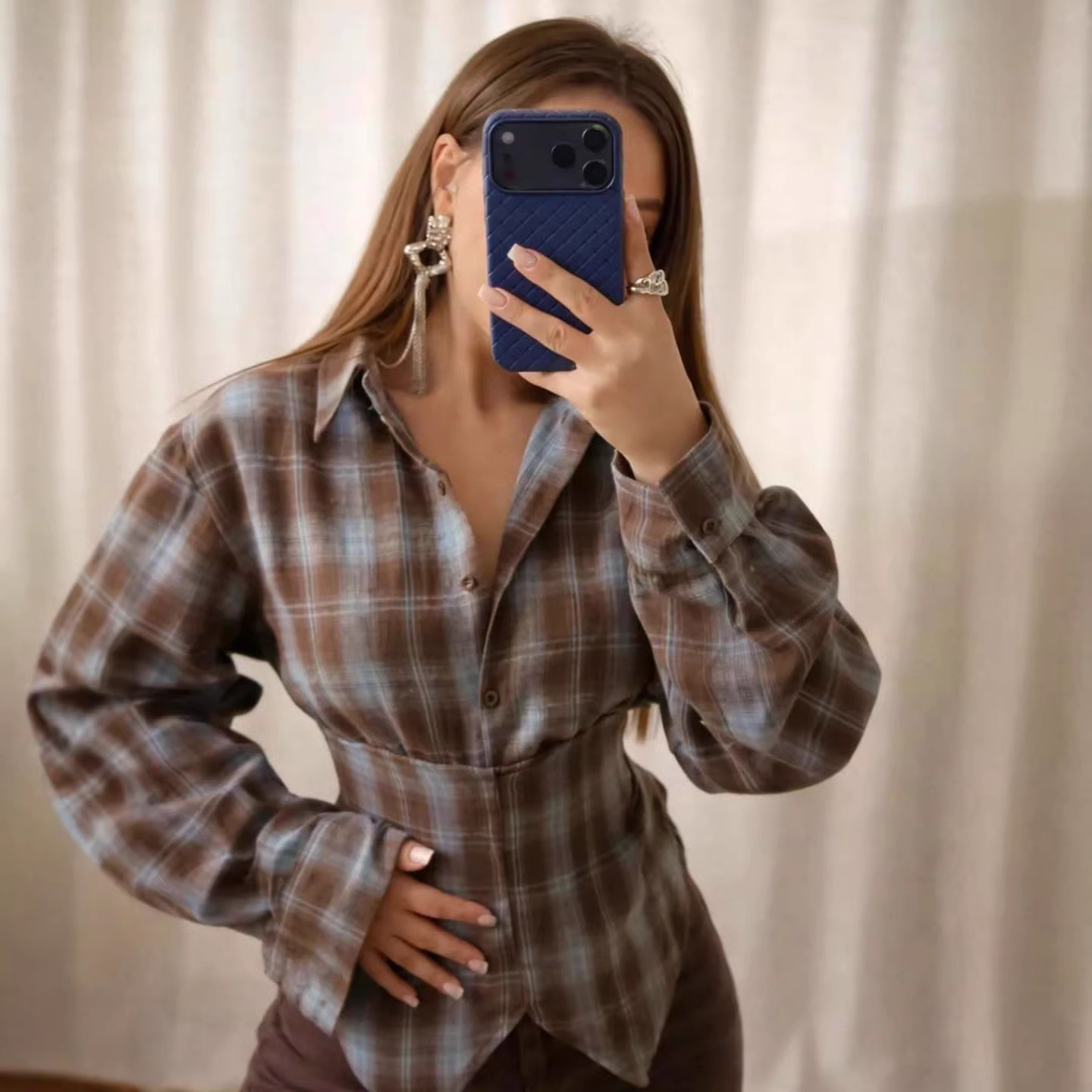 Loose Women's Plaid Blouse Vin - Christmas Throw Blanket ulasan dan harga